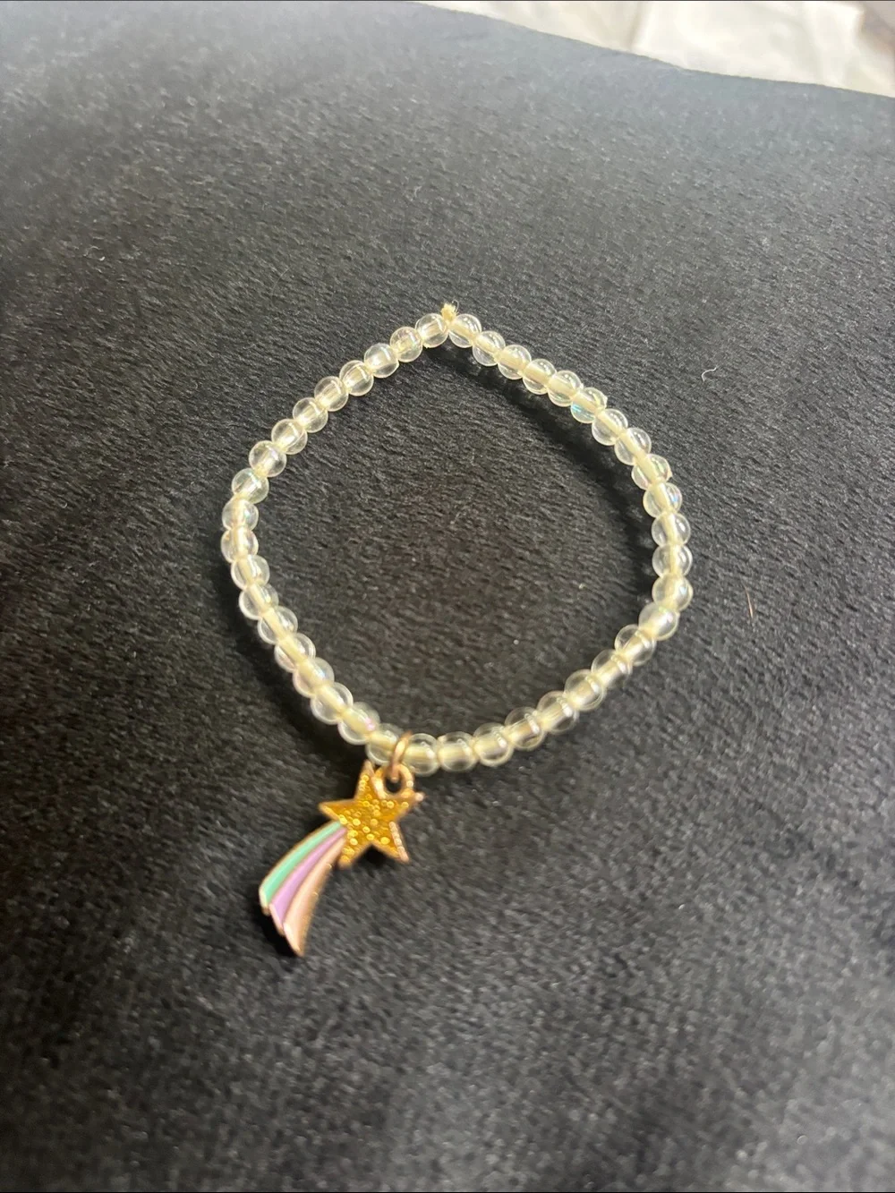 Kids Clear Beaded Bracelet with Gold Star Rainbow Charm
